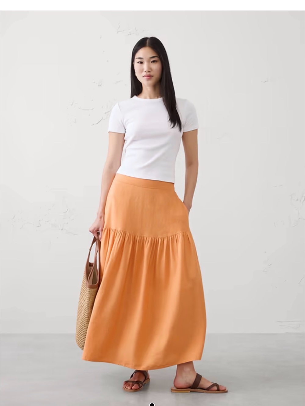 Banana Republic Women’s Linen-Blend Tiered Midi Skirt - Apricot Glow